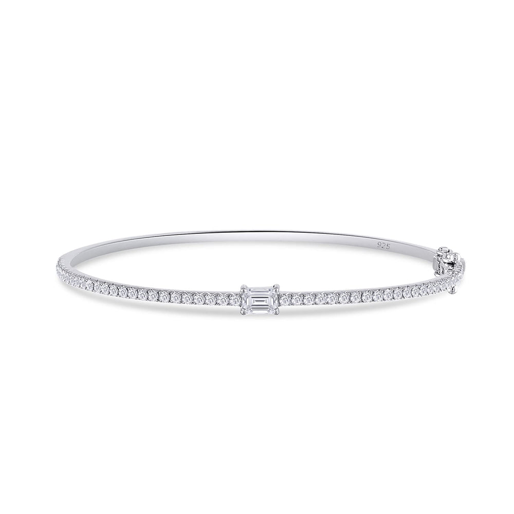 
                      
                        1.65 Cttw Emerald & Round Cut Lab Created Moissanite Diamond Tennis Bangle Bracelet In 925 Sterling Silver
                      
                    