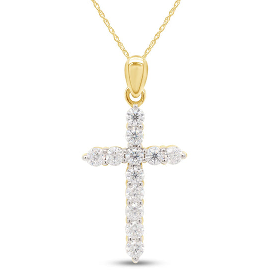 1 1/10 Carat Lab Created Moissanite Diamond Cross Pendant Necklace in 10K & 14K Solid Gold And 925 Sterling Silver