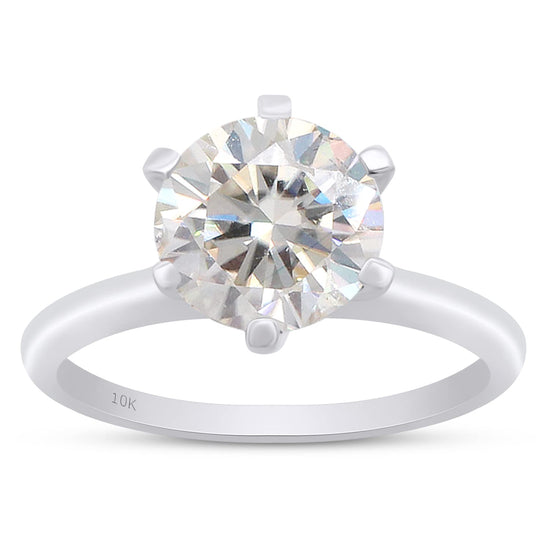 1 3/4 Carat 8.5MM Round Cut Lab Created Moissanite Diamond Solitaire Engagement Promise Ring for Women in 10K or 14K Solid Gold (1.75 Cttw)
