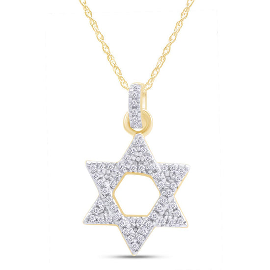 Round White Natural Diamond Star David Pendant Necklace in 14k Gold Over 925 Sterling Silver (0.18 Cttw)