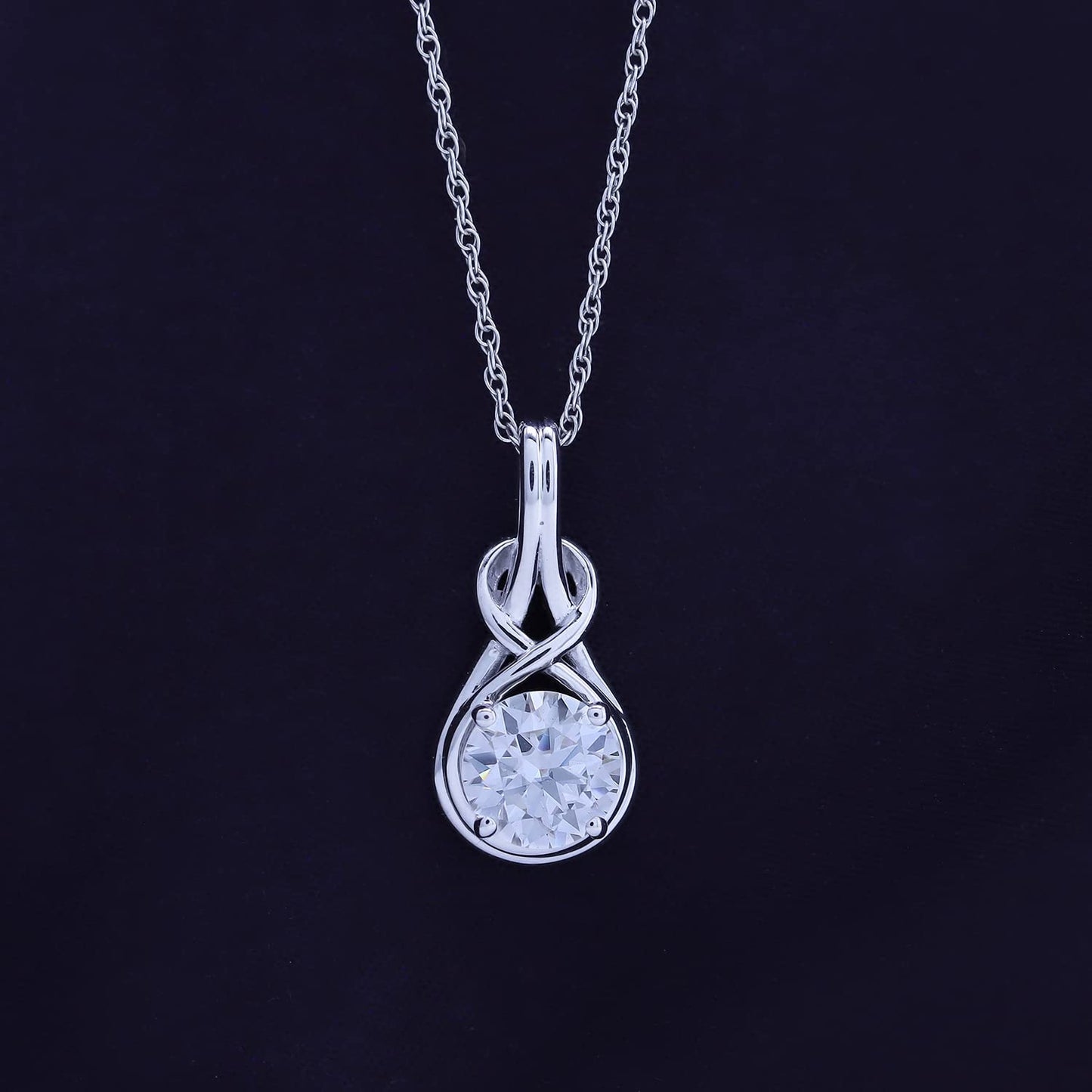 1 Carat Lab Created Moissanite Diamond Infinity Solitaire Knot Pendant Necklace In 925 Sterling Silver for Women