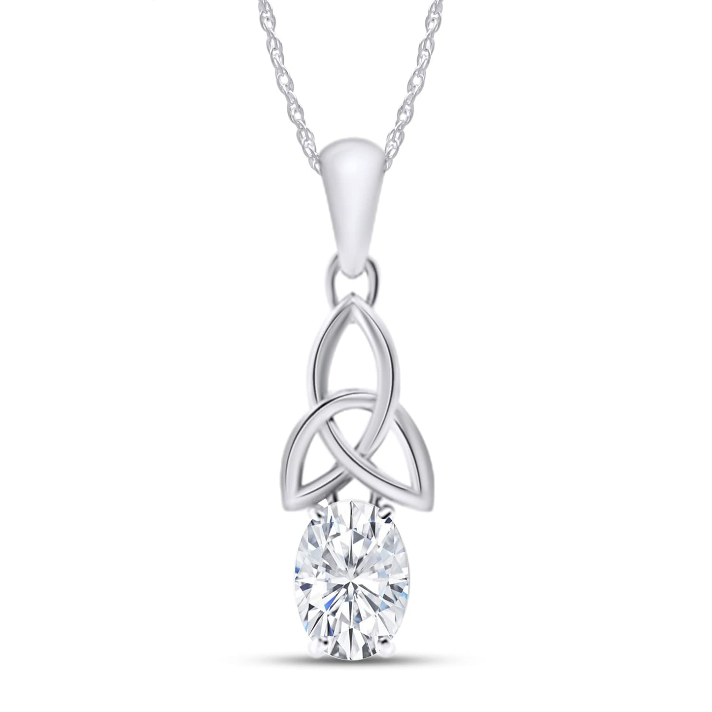 1 Carat Oval Cut Lab Created Moissanite Diamond Trinity Oval Celtic Knot Pendant Necklace In 925 Sterling Silver (1 Cttw)