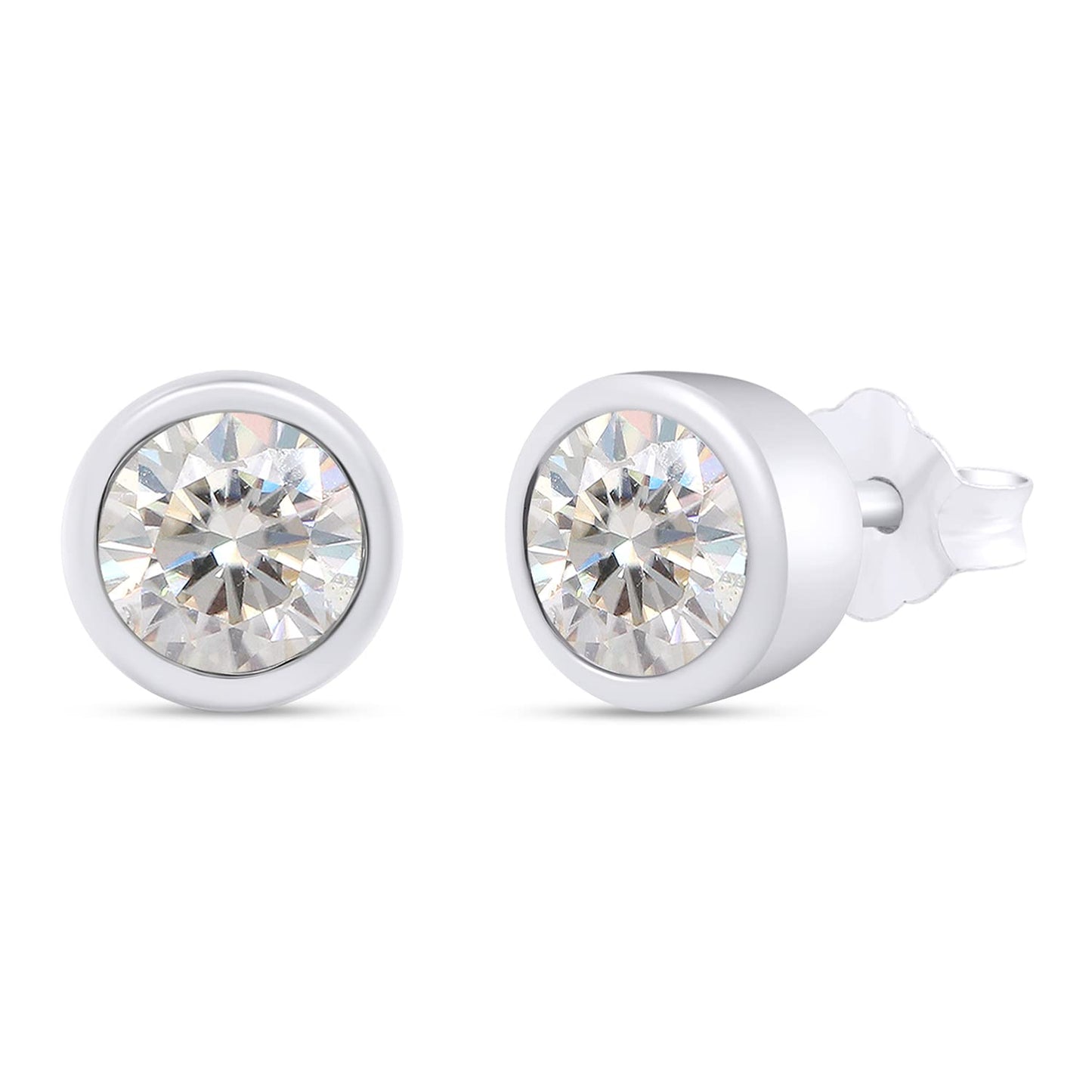 0.85 Carat Round Cut Lab Created Moissanite Diamond Solitaire Stud Earrings In 925 Sterling Silver For Women