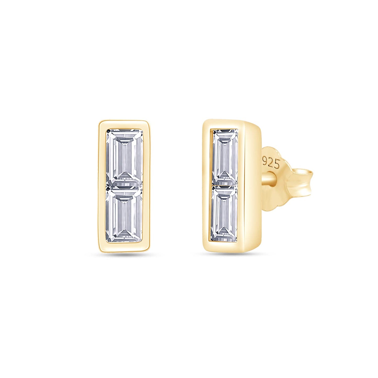 4/5 Carat Emerald Cut Lab Created Moissanite Diamond Push Back Crawler Stud Earrings In 925 Sterling Silver (0.80 Cttw)