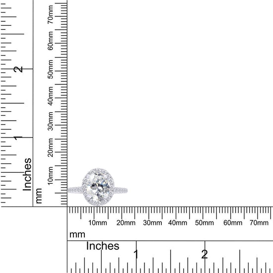 Oval & Round Cut Lab Created Moissanite Diamond Halo Engagement Ring For Women In 925 Sterling Silver