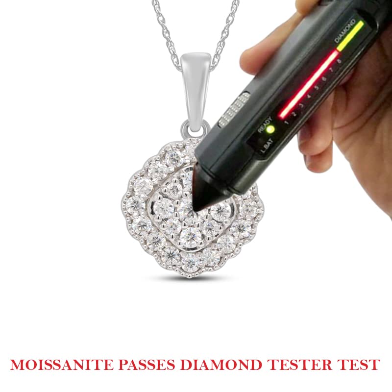 1/2 Carat Lab Created Moissanite Diamond Halo Cluster Pendant Necklace For Women In 925 Sterling Silver (0.50 Cttw)