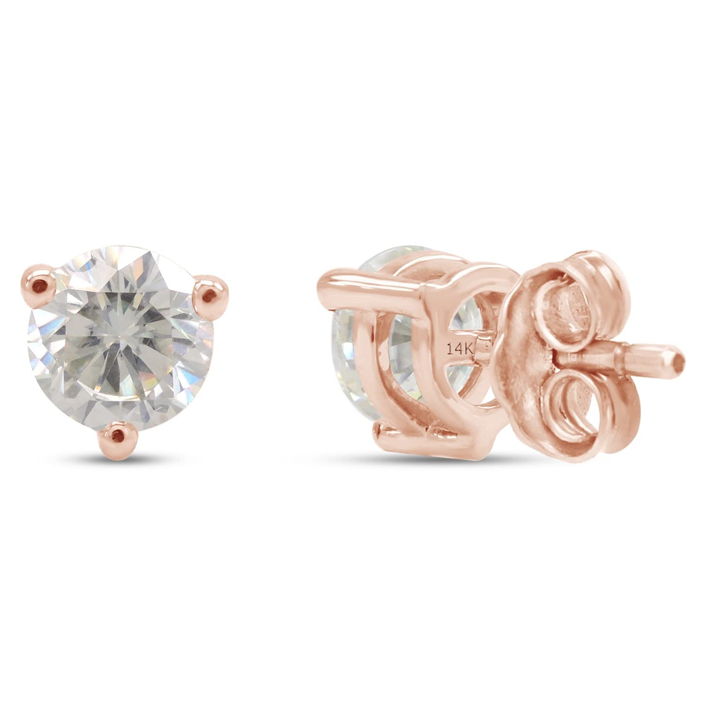 1 1/2 Carat 6MM Round Cut Lab Created Moissanite Diamond Solitaire Stud Earrings In 10K Or 14K Solid Gold (1.50 Cttw)