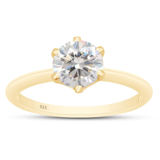 6.5MM Round Cut Lab Created Moissanite Diamond Solitaire Engagement Wedding Promise Ring for Women in 925 Sterling Silver (1 Cttw)