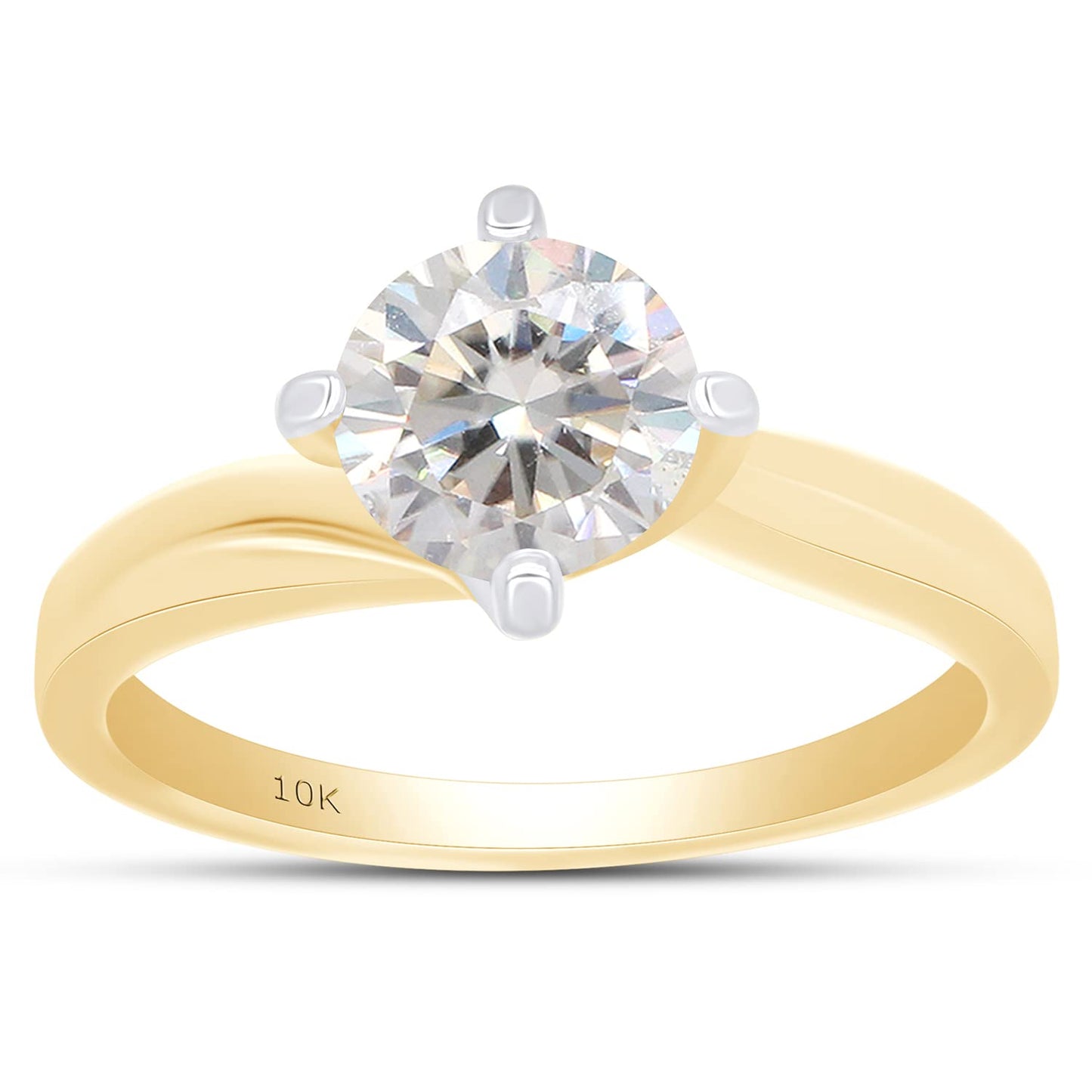1.00 Carat Round Cut Lab Created Moissanite Diamond Solitaire Engagement Ring in 10K or 14K Solid Gold