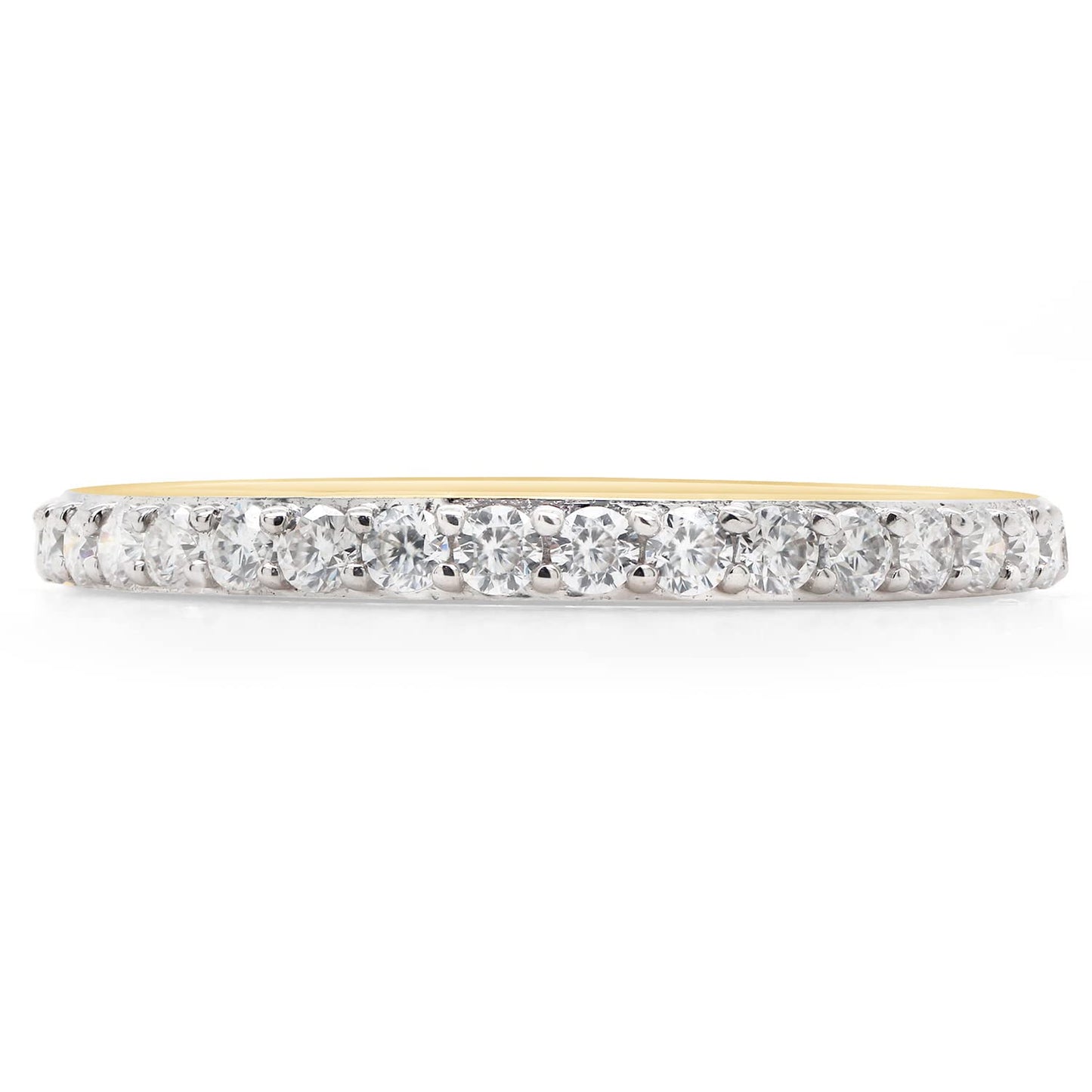 Round Cut Lab Created Moissanite Diamond Half Eternity Stackable Wedding Band Ring For Women In 925 Sterling Silver