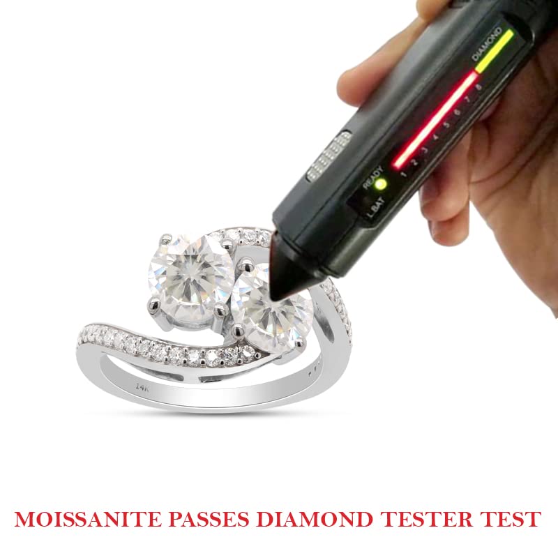 1 3/4 Carat Lab Created Moissanite Diamond Two Stone Bypass Engagement Ring in 10K or 14K Solid Gold For Women (1.75 Cttw)