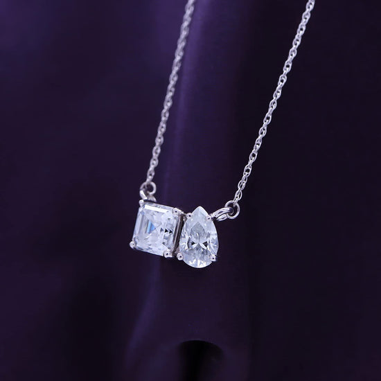 Load image into Gallery viewer, Pear &amp;amp; Asscher Lab Created Moissanite Diamond 2 Stone Toi Et Moi Pendant Necklace In 925 Sterling Silver (2.25 Cttw)
