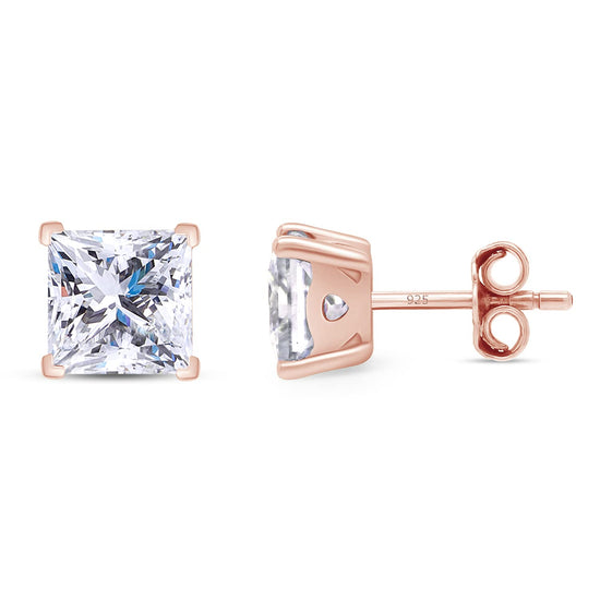 Load image into Gallery viewer, Princess Cut Lab Created Moissanite Diamond Solitaire Stud Earrings In 925 Sterling Silver (1.75 Cttw)
