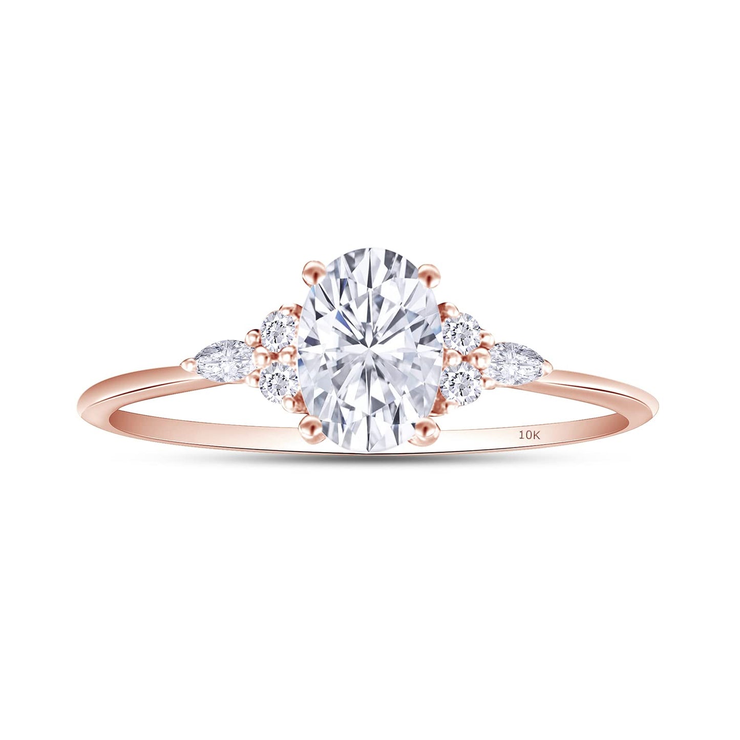 Load image into Gallery viewer, 1 1/10 CT Center 7X5MM Oval, Marquise &amp;amp; Round Cut Lab Created Moissanite Diamond Solitaire Engagement Ring In 10K Or 14K Solid Gold (1.10 Cttw)
