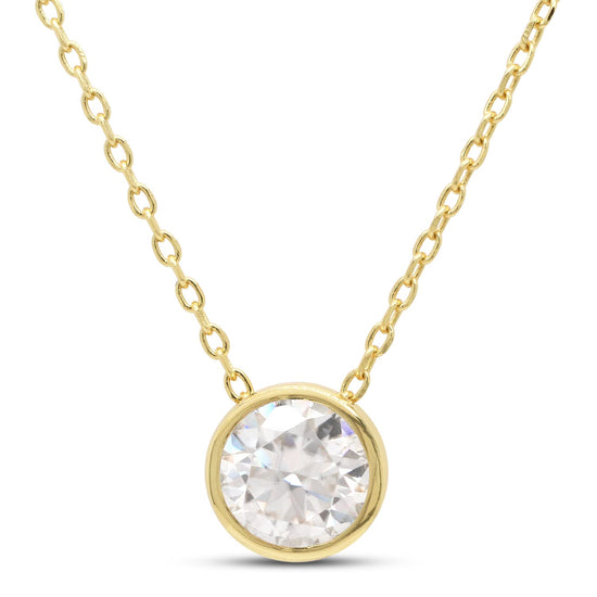 1.00 Carat 6.5MM Round Lab Created Moissanite Diamond Bezel Set Solitaire Pendant Necklace In 925 Sterling Silver