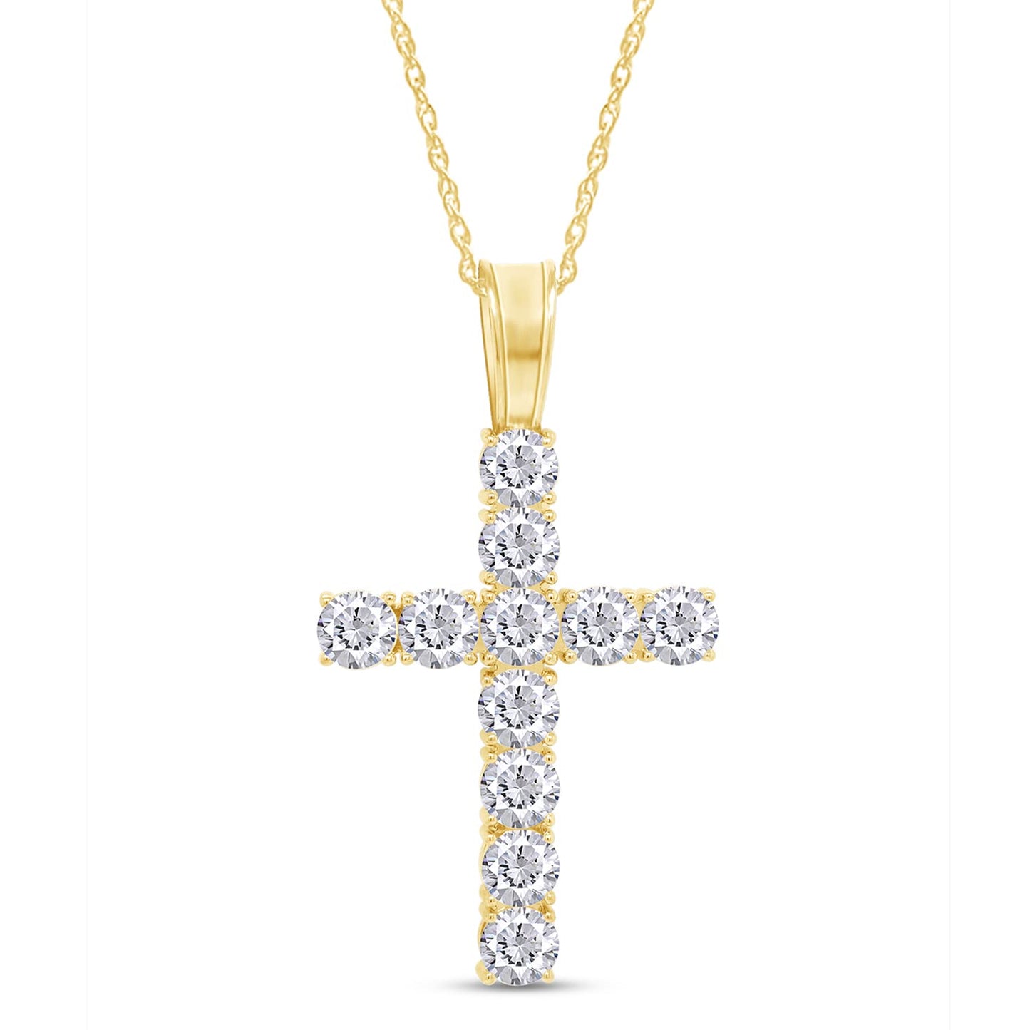 Round Cut Lab Created Moissanite Diamond Cross Tennis Pendant Necklace For Men & Women In 925 Sterling Silver