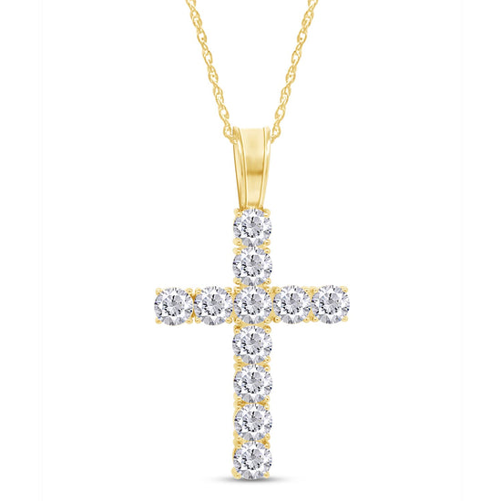 Round Cut Lab Created Moissanite Diamond Cross Tennis Pendant Necklace For Men & Women In 925 Sterling Silver