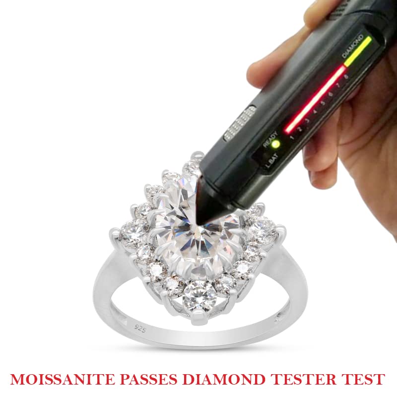 3.10 Carat Center 8X10MM Oval & Round Cut Lab Created Moissanite Diamond Floral Engagement Ring in 925 Sterling Silver