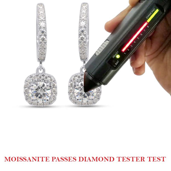 2.45 Carat Round Cut Lab Created Moissanite Diamond Halo Dangling Drop Earrings Jewelry For Women In 10K Or 14K Solid Gold