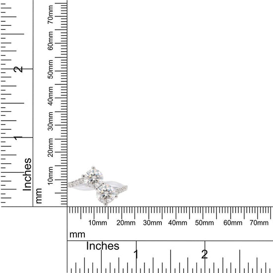 1 3/4 Carat Round Cut Lab Created Moissanite Diamond Two-Stone Crossover Engagement Ring for Women in 10K or 14K Solid Gold (1.75 Cttw)