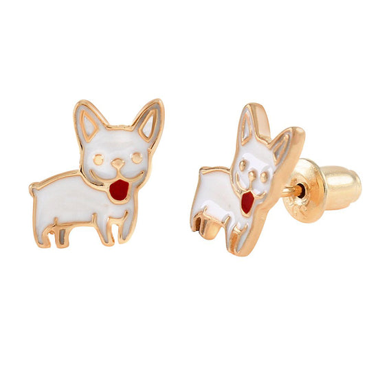 Jewelry Enamel Dog Stud Earrings 925 Sterling Silver