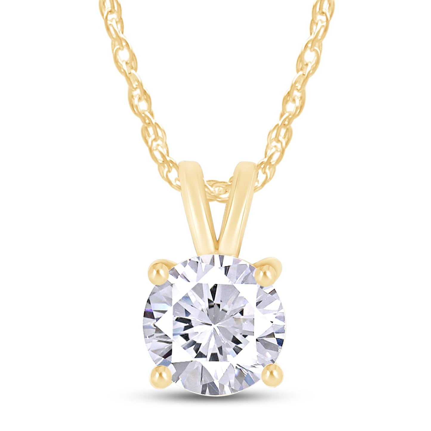 3.5MM to 6MM Round Cut Lab Created Moissanite Diamond Solitaire Pendant Necklace In 925 Sterling Silver (0.16 to 0.75 Cttw)