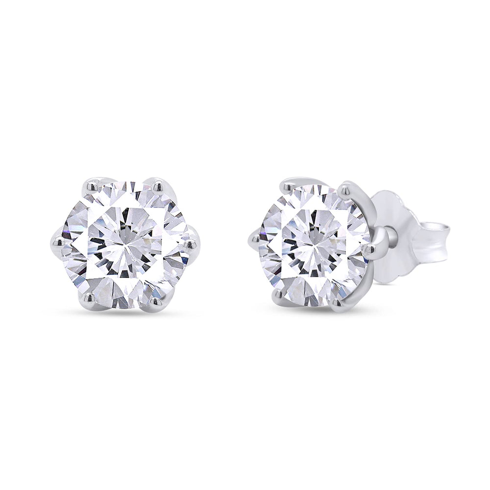 
                      
                        2 Carat Center 6.5mm Round Cut Lab Created Moissanite Diamond Push Back Stud Earrings In 925 Sterling Silver (2 Cttw)
                      
                    