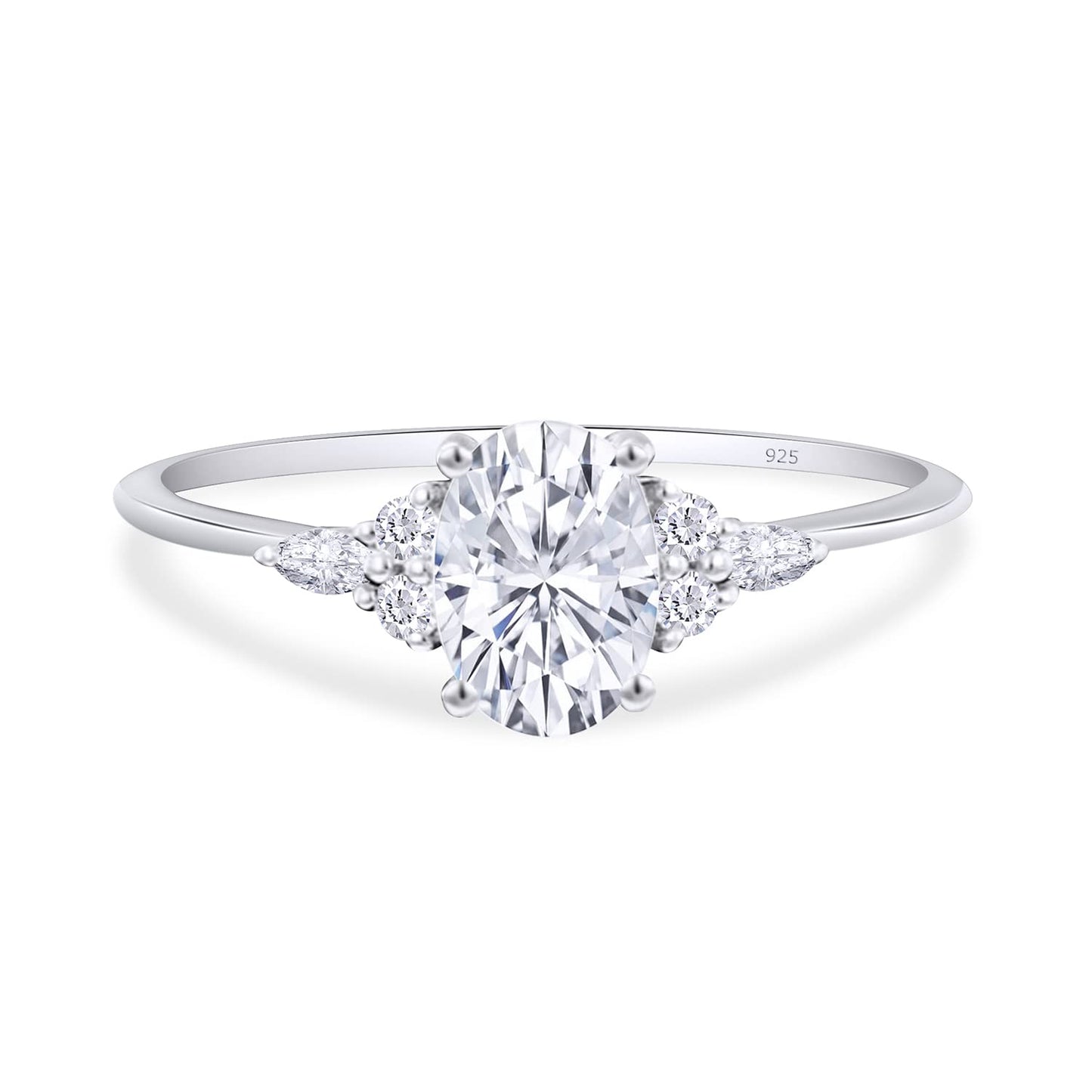 1.60 CT Center 8X6MM Oval, Marquise & Round Cut Lab Created Moissanite Diamond Solitaire Engagement Ring For Women In 925 Sterling Silver