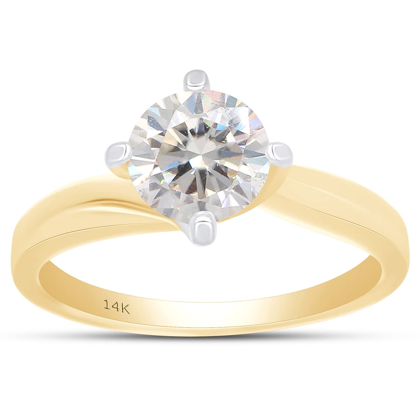 1.00 Carat Round Cut Lab Created Moissanite Diamond Solitaire Engagement Ring in 10K or 14K Solid Gold