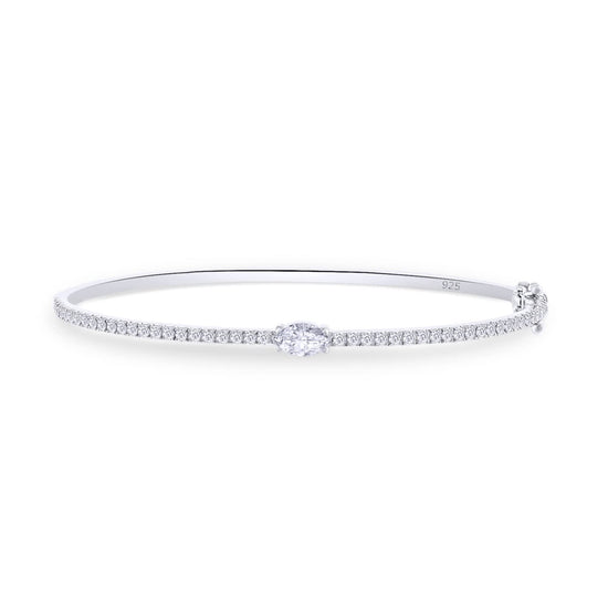 1 Carat Marquise & Round Cut Lab Created Moissanite Diamond Tennis Bangle Bracelet In 925 Sterling Silver