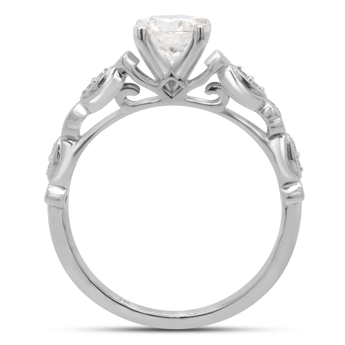 6MM Round Cut Lab Created Moissanite Diamond Solitaire Filigree Engagement Wedding Ring in 10K or 14K Solid Gold (0.85 Cttw)