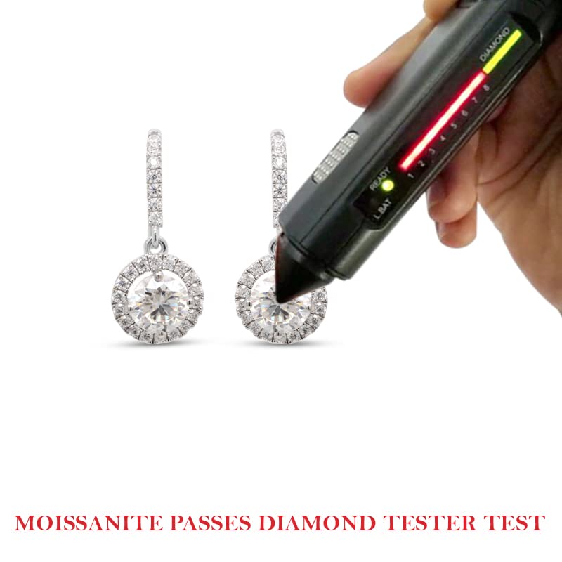 
                      
                        2 Carat Center 6MM Round Cut Lab Created Moissanite Diamond Halo Drop Earrings In 10K Or 14K Solid Gold For Women
                      
                    