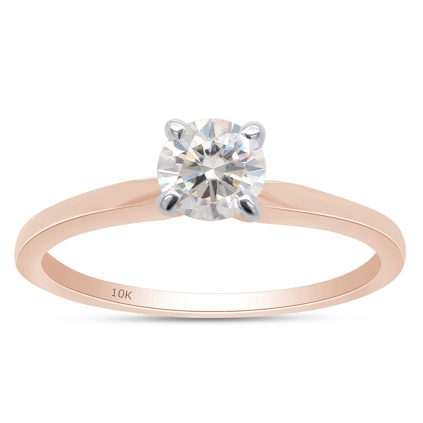 1/3 Carat Round Cut Lab Created Moissanite Diamond Solitaire Engagement Ring for Women in 10K or 14K Solid Gold (0.35 Cttw)