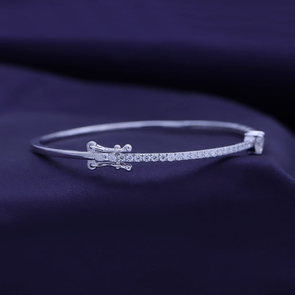 
                      
                        Heart & Round White Cubic Zirconia Tennis Bangle Bracelet For Women In 925 Sterling Silver
                      
                    