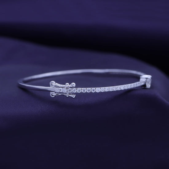 Heart & Round White Cubic Zirconia Tennis Bangle Bracelet For Women In 925 Sterling Silver