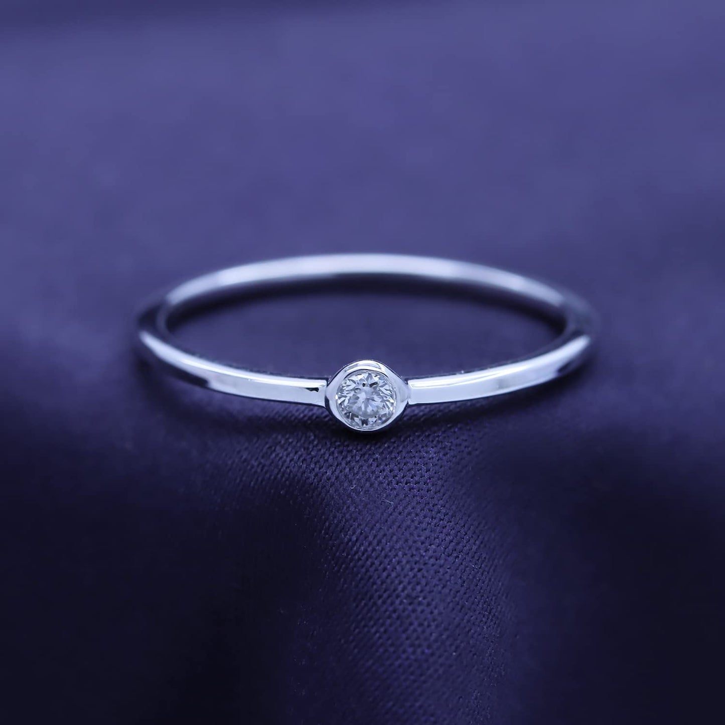 Round Cut Lab Grown Diamond Bezel Set Solitaire Stackable Engagement Ring In 925 Sterling Silver