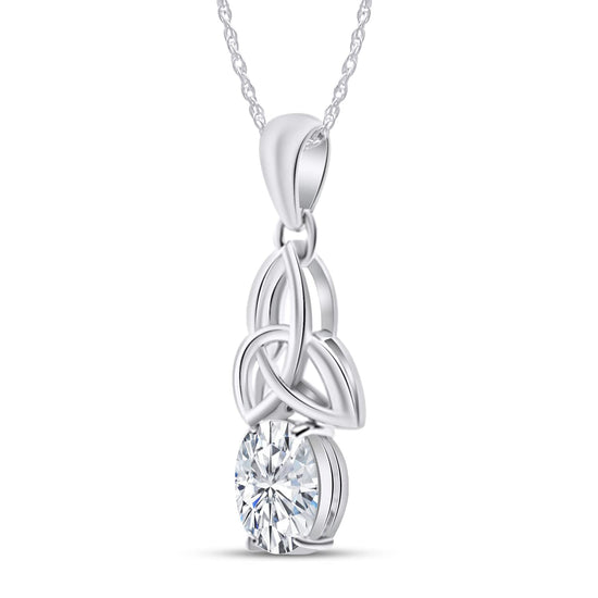 1 Carat Oval Cut Lab Created Moissanite Diamond Trinity Oval Celtic Knot Pendant Necklace In 925 Sterling Silver (1 Cttw)