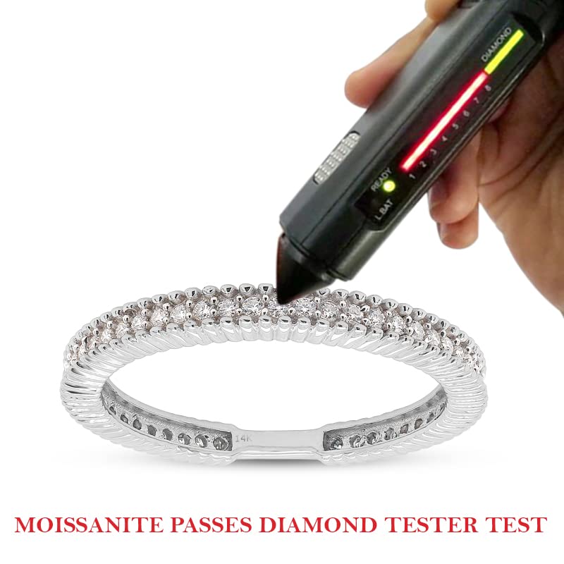 1/4 Carat Round Cut Lab Created Moissanite Diamond Beaded Eternity Wedding Band Ring for Women in 10K or 14K Solid Gold  (0.25 Cttw)
