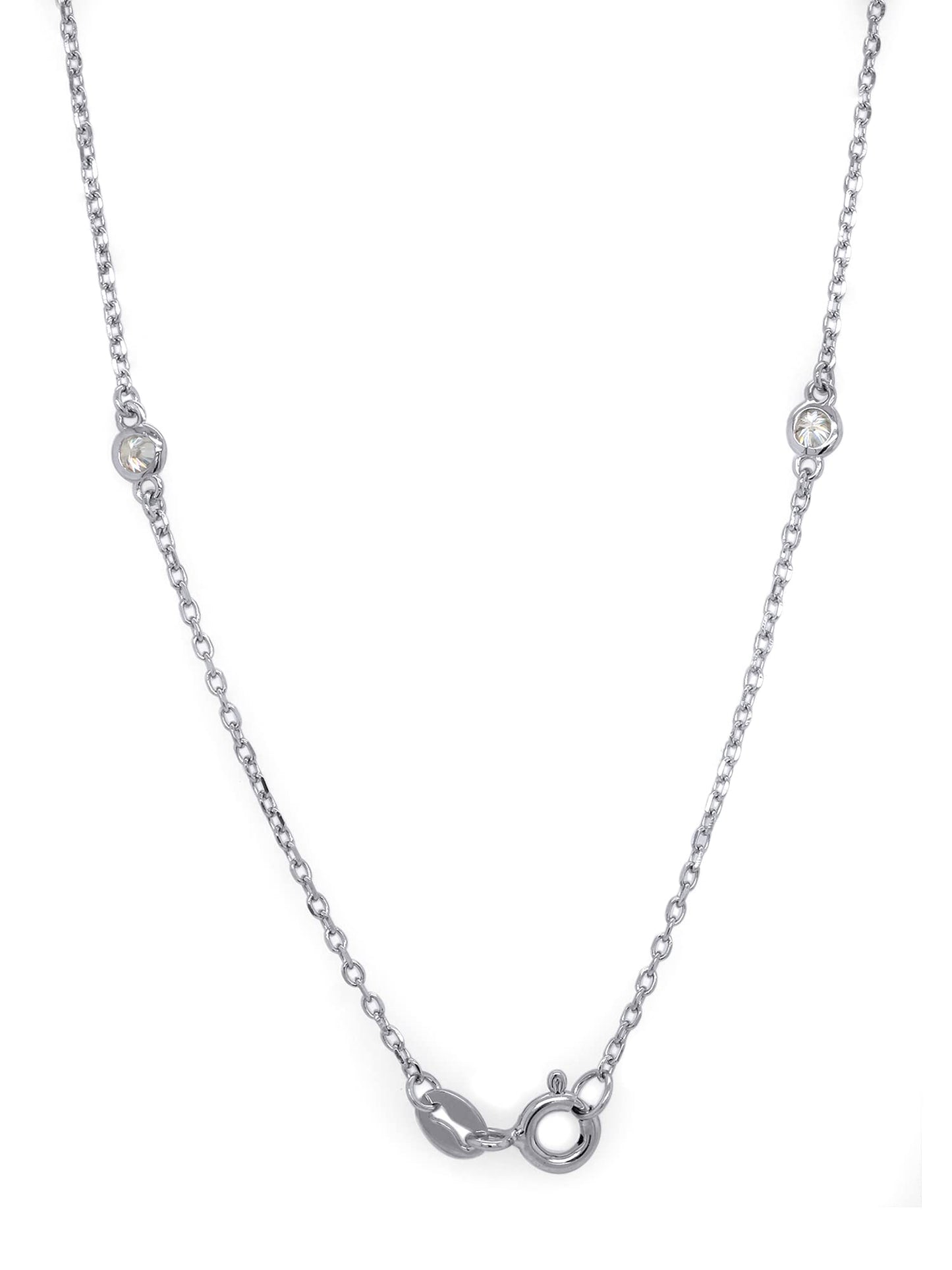 2.9MM Round Cut Moissanite Diamond Lab Created Bezel Set Yard Station Chain Necklace In 925 Sterling Jewelry 16'' To 36" Chain