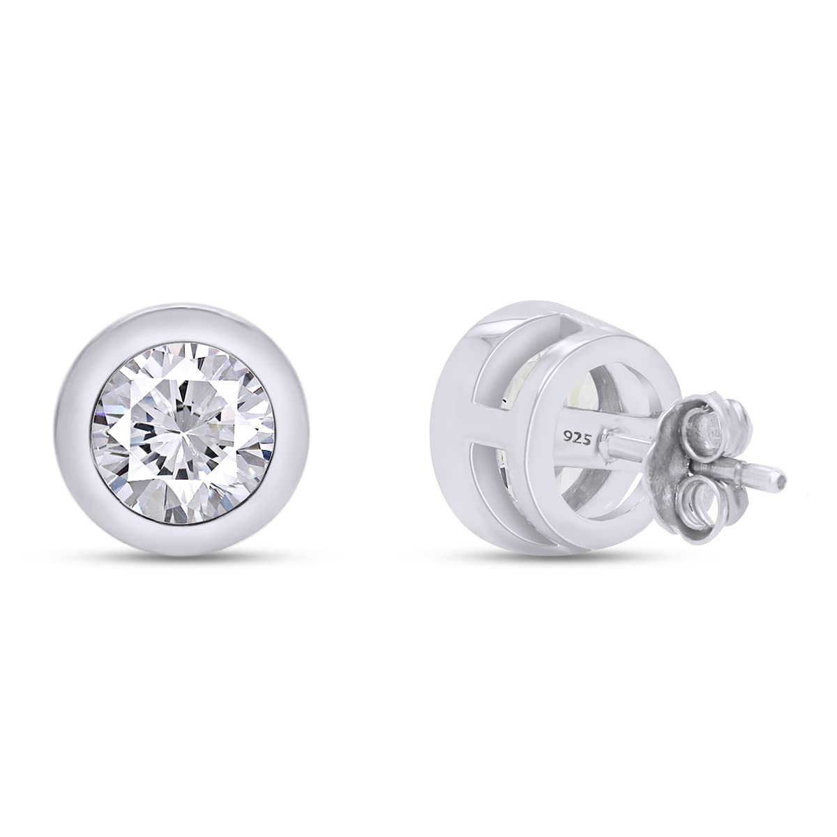 1 8/9 Carat 6.5MM Lab Created Moissanite Diamond Push Back Stud Earrings In 925 Sterling Silver (VVS1 Clarity, 1.90 Cttw)