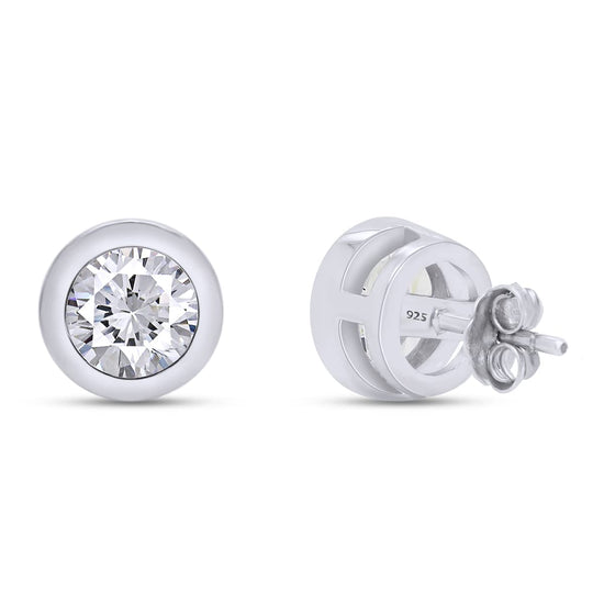 1 8/9 Carat 6.5MM Lab Created Moissanite Diamond Push Back Stud Earrings In 925 Sterling Silver (VVS1 Clarity, 1.90 Cttw)