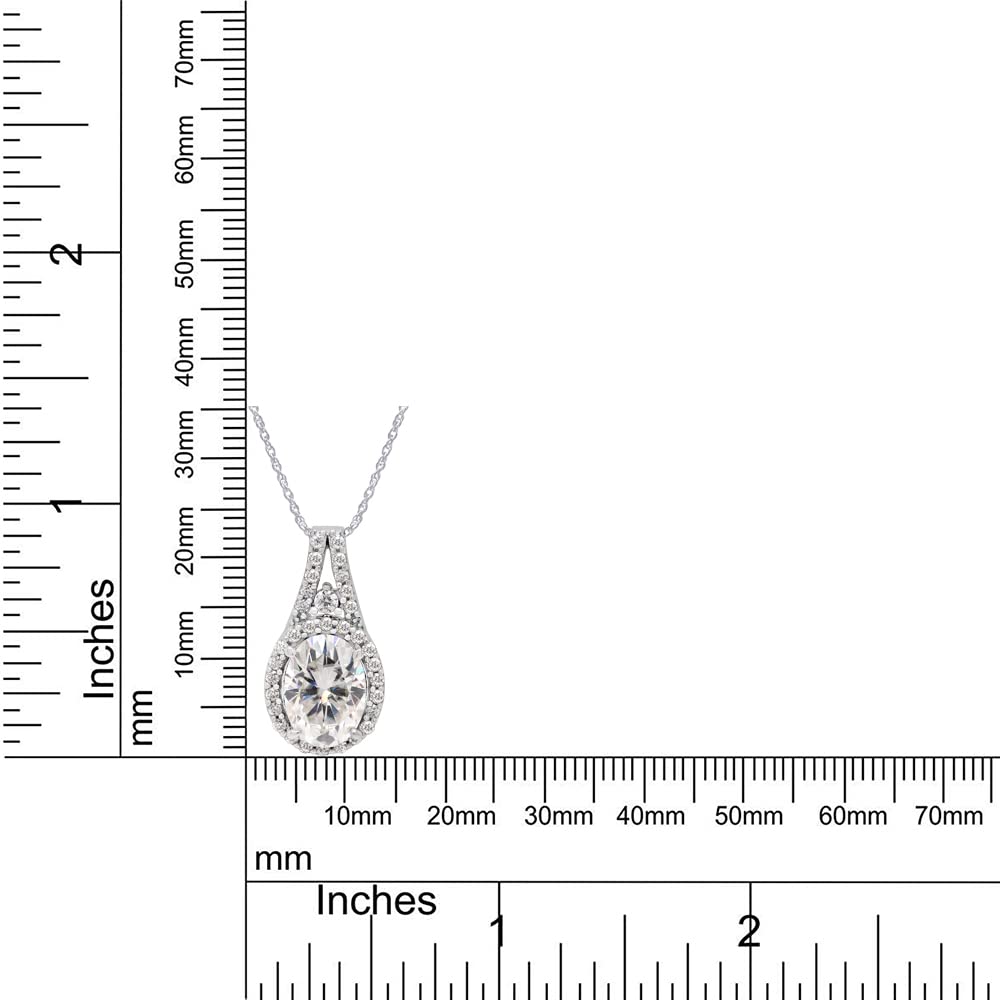 2 3/5 Carat Oval & Round Lab Created Moissanite Diamond Halo Drop Pendant Necklace in 10K or 14K Solid Gold For Women (2.60 Cttw)