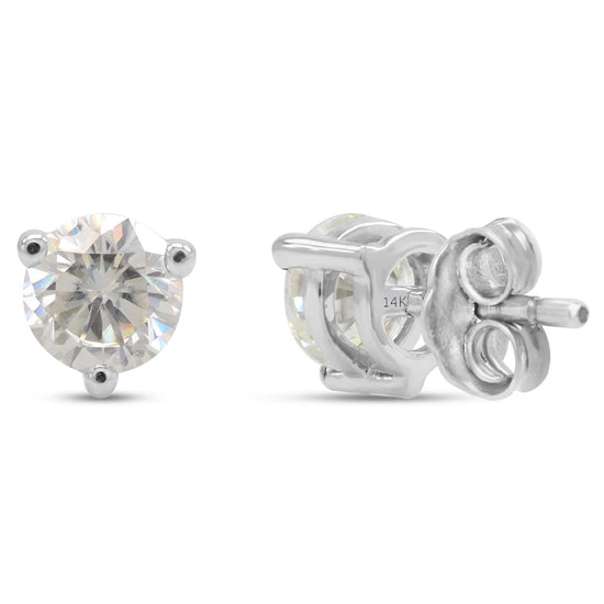 1 1/2 Carat 6MM Round Cut Lab Created Moissanite Diamond Solitaire Stud Earrings In 10K Or 14K Solid Gold (1.50 Cttw)