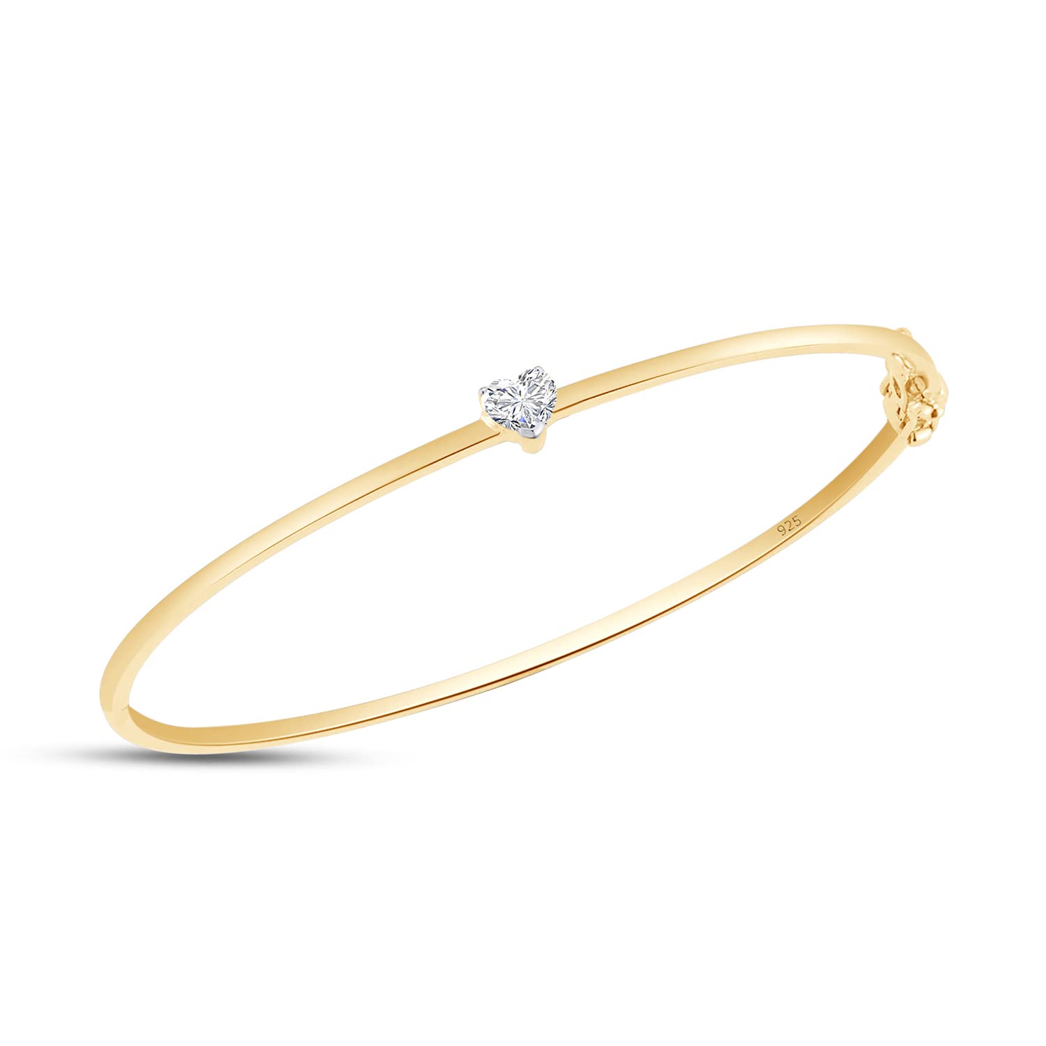 Heart Shape White Cubic Zirconia Solitaire Bangle Bracelet For Women In 925 Sterling Silver