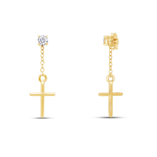 Load image into Gallery viewer, 1/5 Carat Lab Created Moissanite Diamond Push Back Cross Drop Stud Earrings In 14K Solid Gold For Women (0.20 Cttw)
