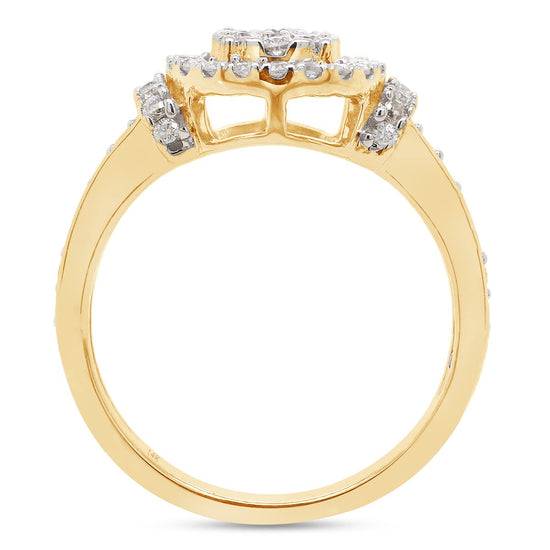 0.60 Carat Round Cut Lab Created Moissanite Diamond Cluster Engagement Ring for Women in 10K or 14K Solid Gold