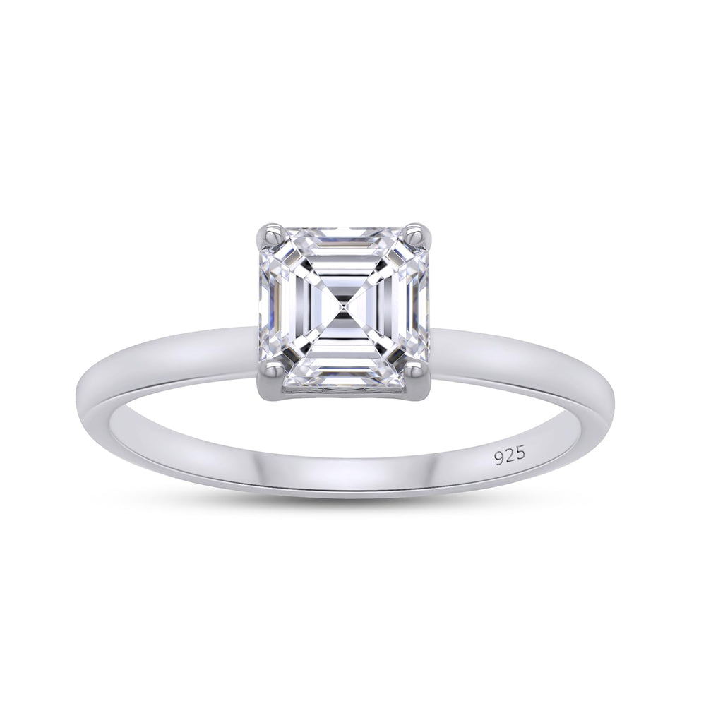 0.90 Carat 5.5MM Asscher Shape Lab Created Moissanite Diamond Solitaire Engagement Ring For Women In 925 Sterling Silver Or 10K Or 14K Solid Gold