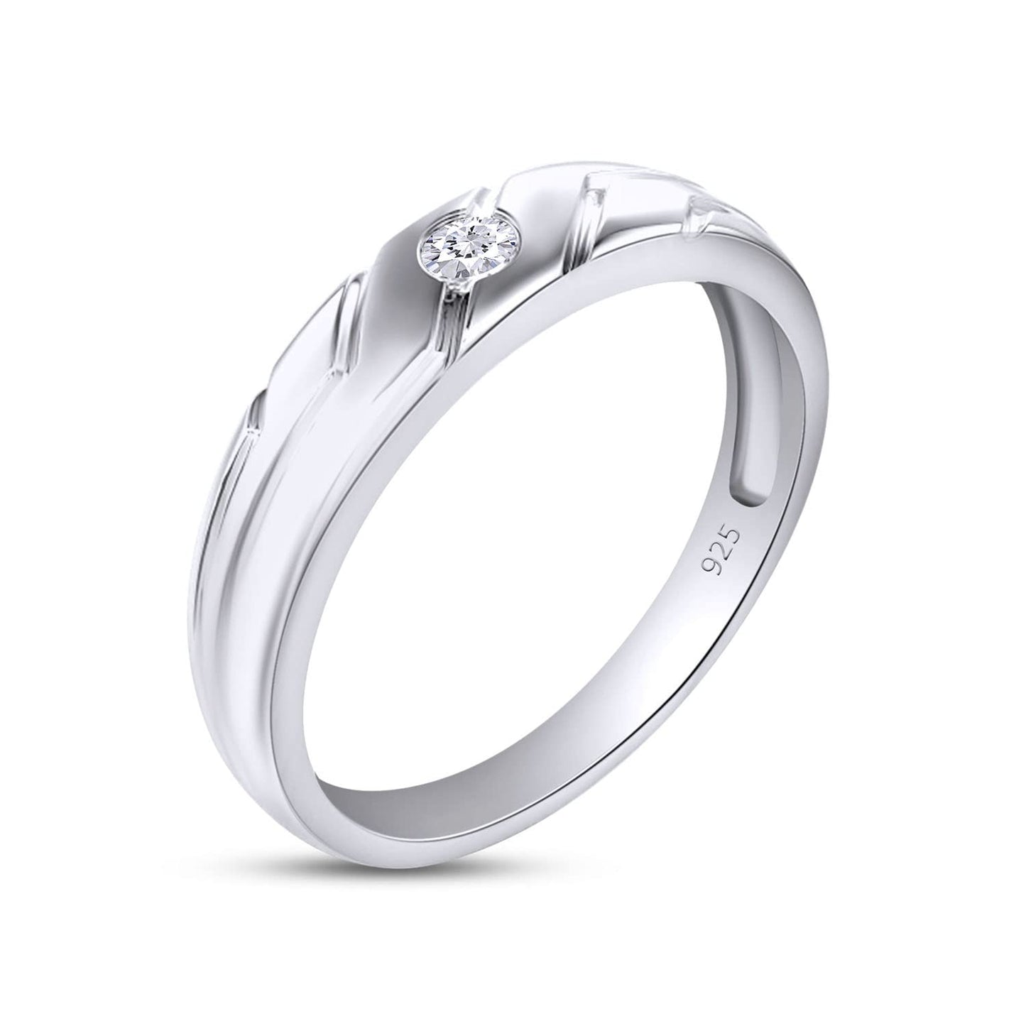 1/20 Carat Round Cut Lab Created Moissanite Diamond Men's Engagement Wedding Ring In 925 Sterling Silver (0.05 Cttw)