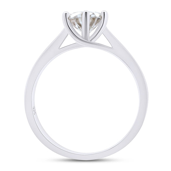 1.00 Carat 6.5MM Round Cut Lab Created Moissanite Diamond Solitaire Engagement Ring For Women In 925 Sterling Silver