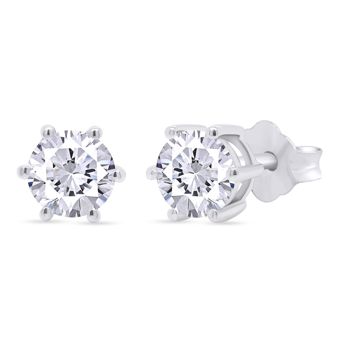 1 Carat 5MM Round Cut Lab Created Diamond Moissanite Solitaire Stud Earrings For Women In 925 Sterling Silver